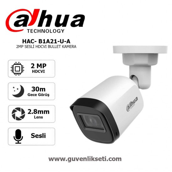 Dahua HAC-B1A21-A-0360B 2mp Sesli HDCVI IR Bullet Kamera